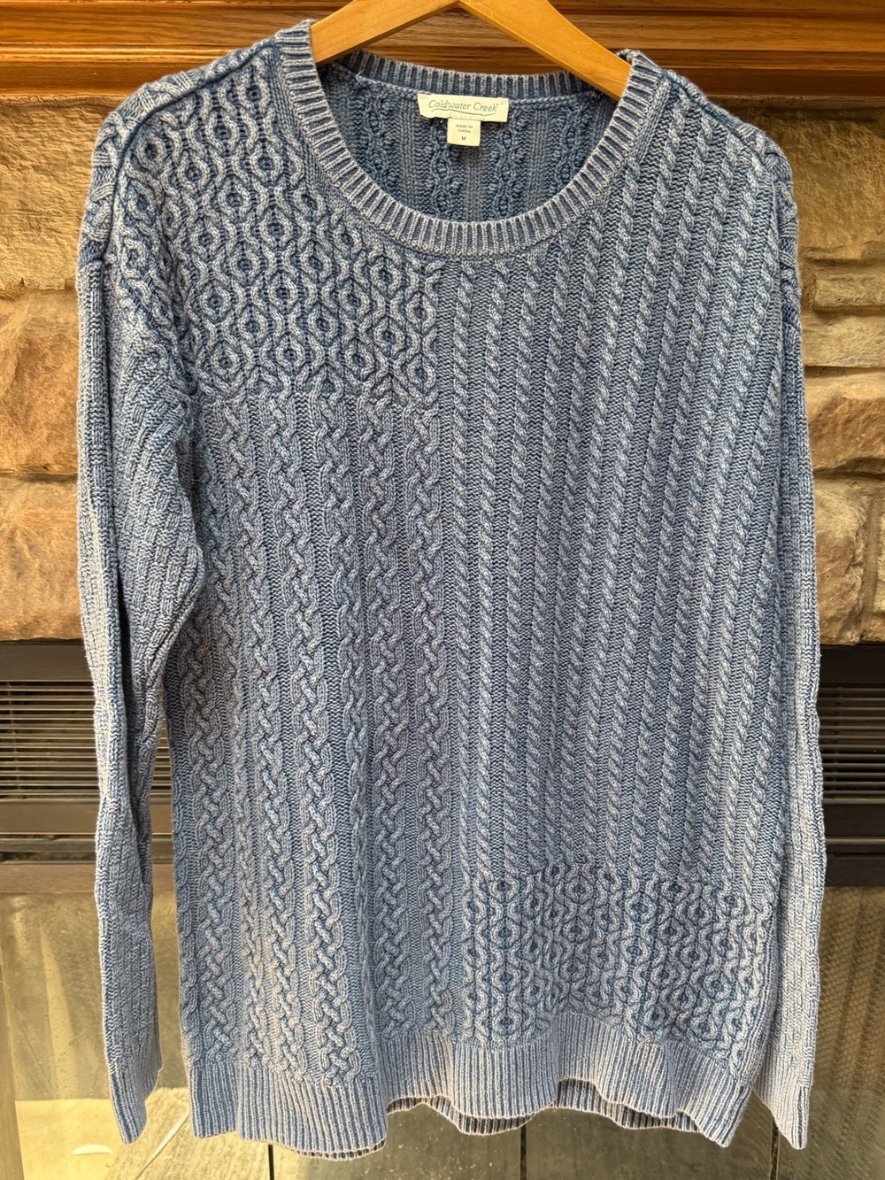 Coldwater Creek Blue Cable-Knit Crewneck Sweater